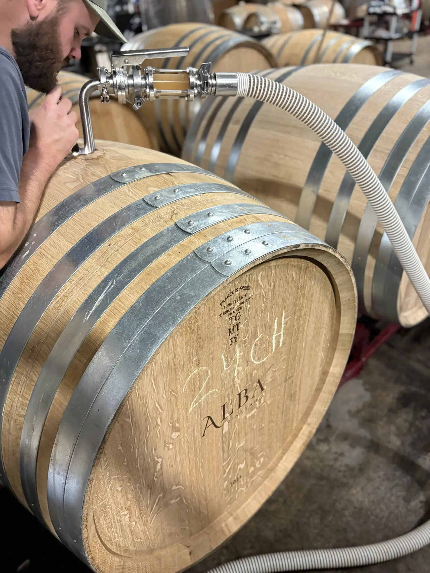 Filling wine barrels